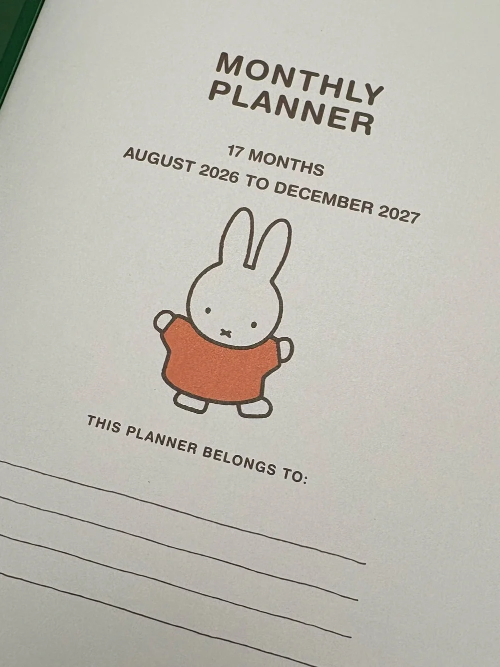 miffy 2027 Monthly Planner – Yellow Stripe with Color Blocks